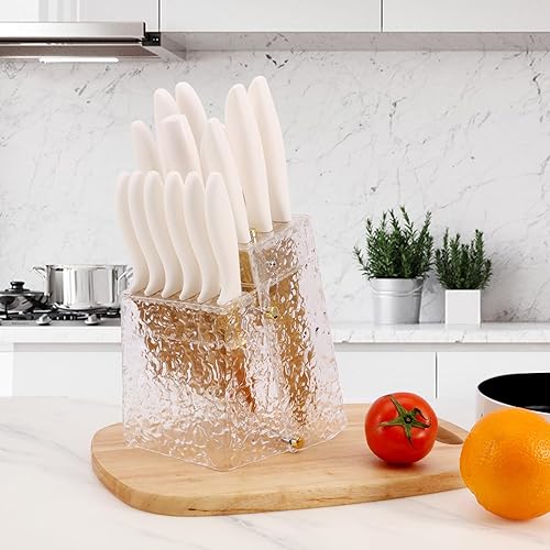 Miniatura 3 de Juego de cuchillos de cocina antiadherentes con bloque de cuchillos, cuchillos dentados, tijeras y afilador, 15 piezas de acero inoxidable de