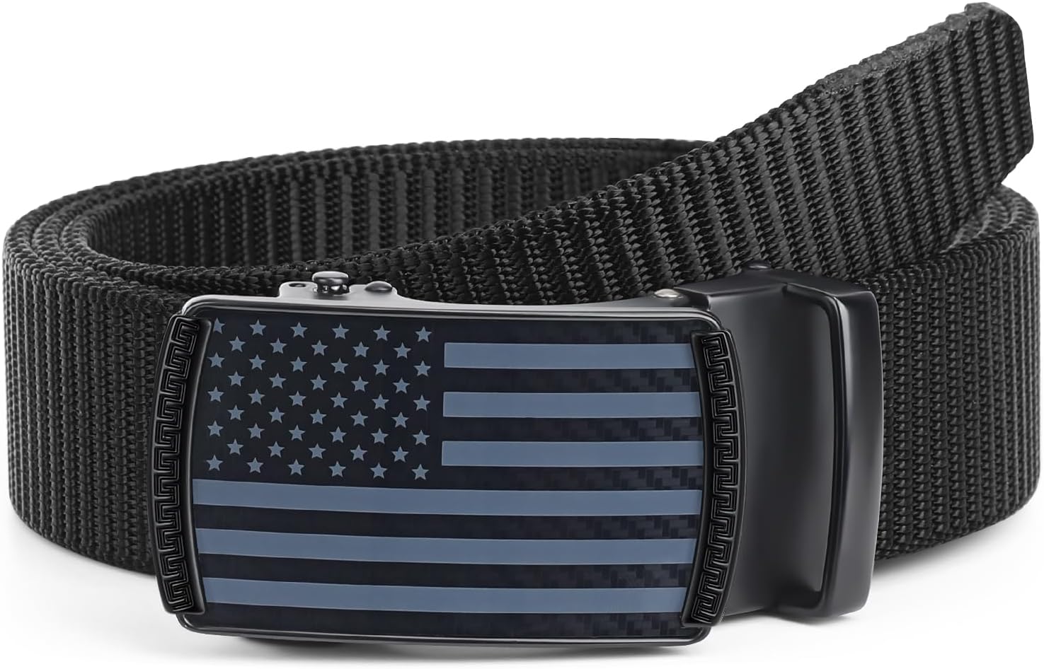 Golf Ratchet Belt for Men, Mens Belt Casual 1 1/3" Flag Pattern Auto Slide Buckle for Jeans