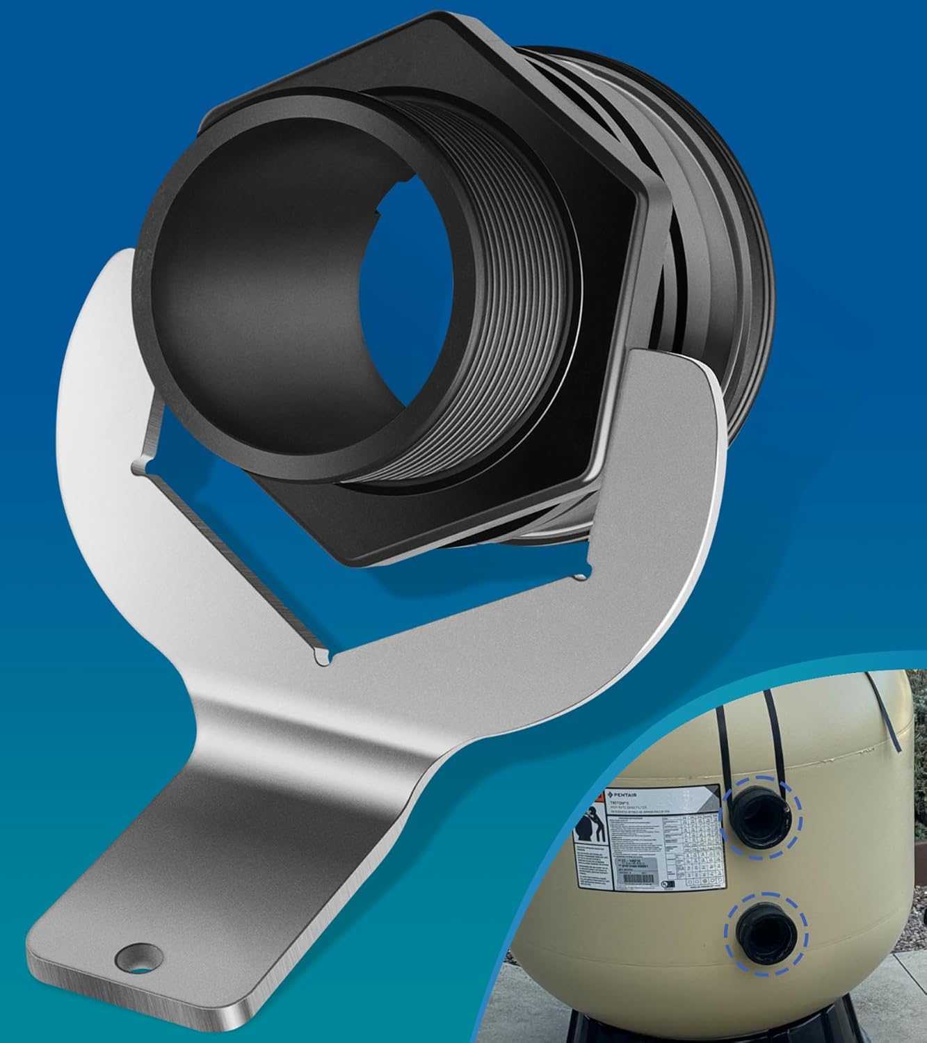 Bonbo 154714 2-Inch Bulkhead Replacement Kit + 151602 Interior Bulkhead Nut Metal Wrench Fits for PacFab Triton II Pool and Spa Sand Filters TR40 TR50 TR60 TR100 TR140