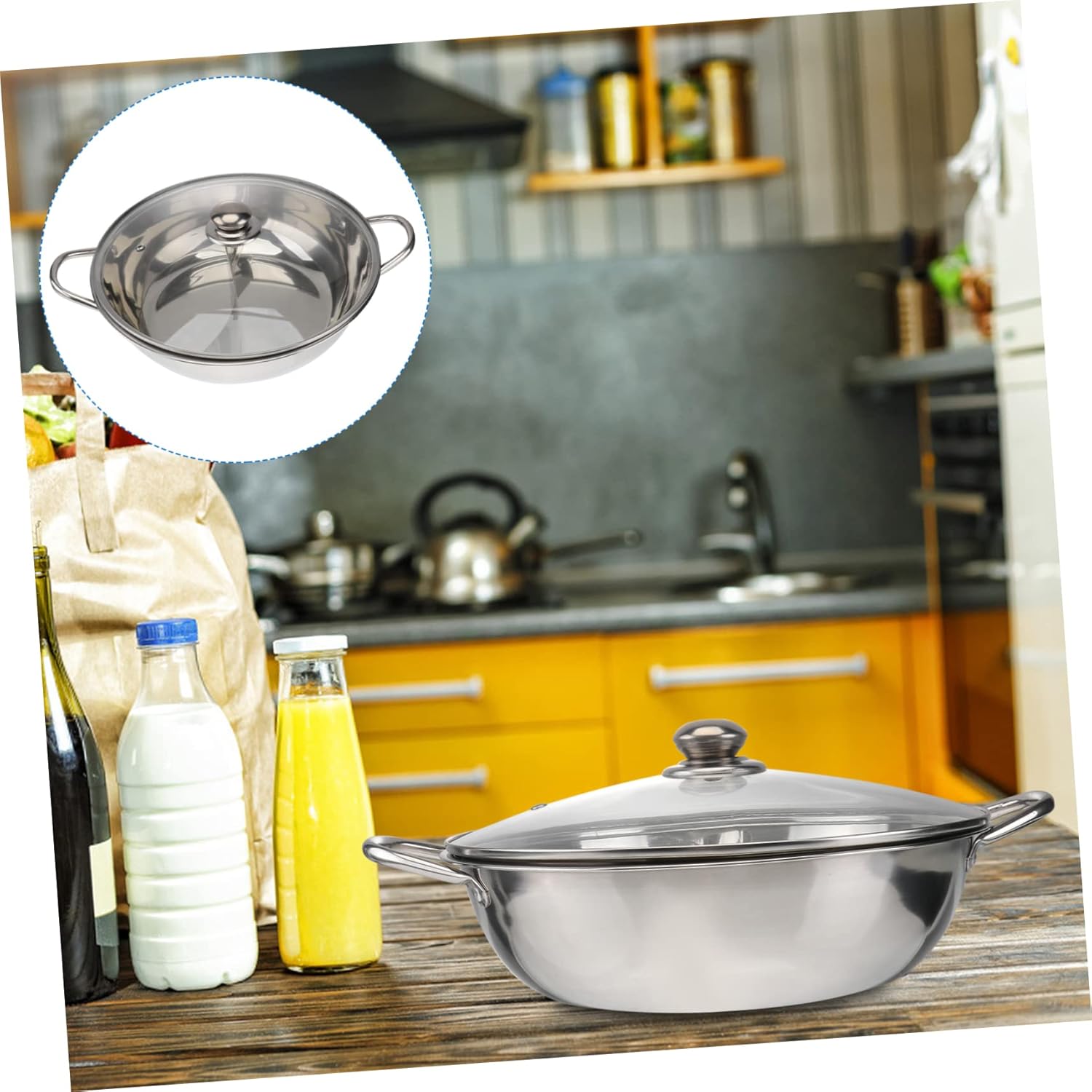 Ciieeo Hot Pot Electric Cooker Induction Cookware Set Stainless Steel Dual Side Divider