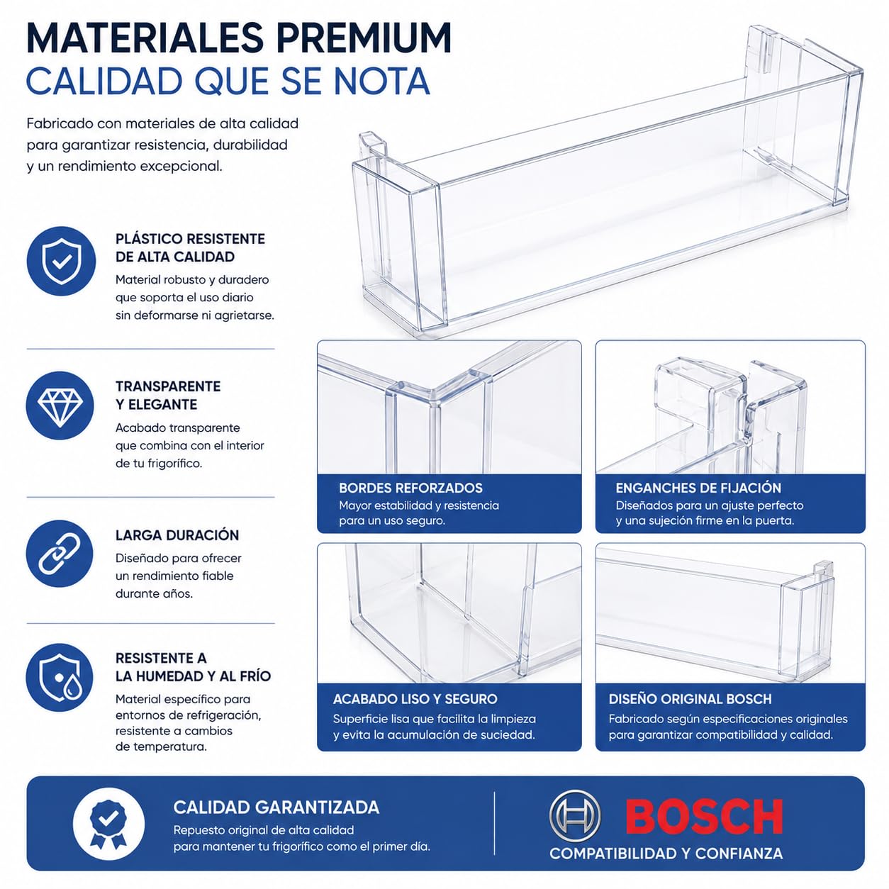 CABLEPELADO - Bandeja Botellero de Puerta Compatible con Bosch | Soporte Inferior para Frigorífico (47x12.5x10 cm) | Recambio para Código 00704751
