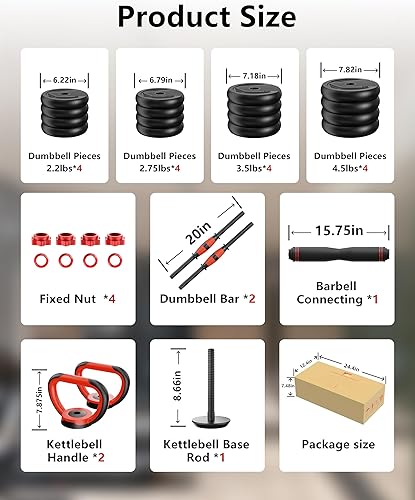 Miniatura 8 de Juego de mancuernas ajustables de 20 libras35 libras55 libras70 libras90 libras, juego de pesas 4 en 1, mancuernas, pesas rusas, pesas rusas,