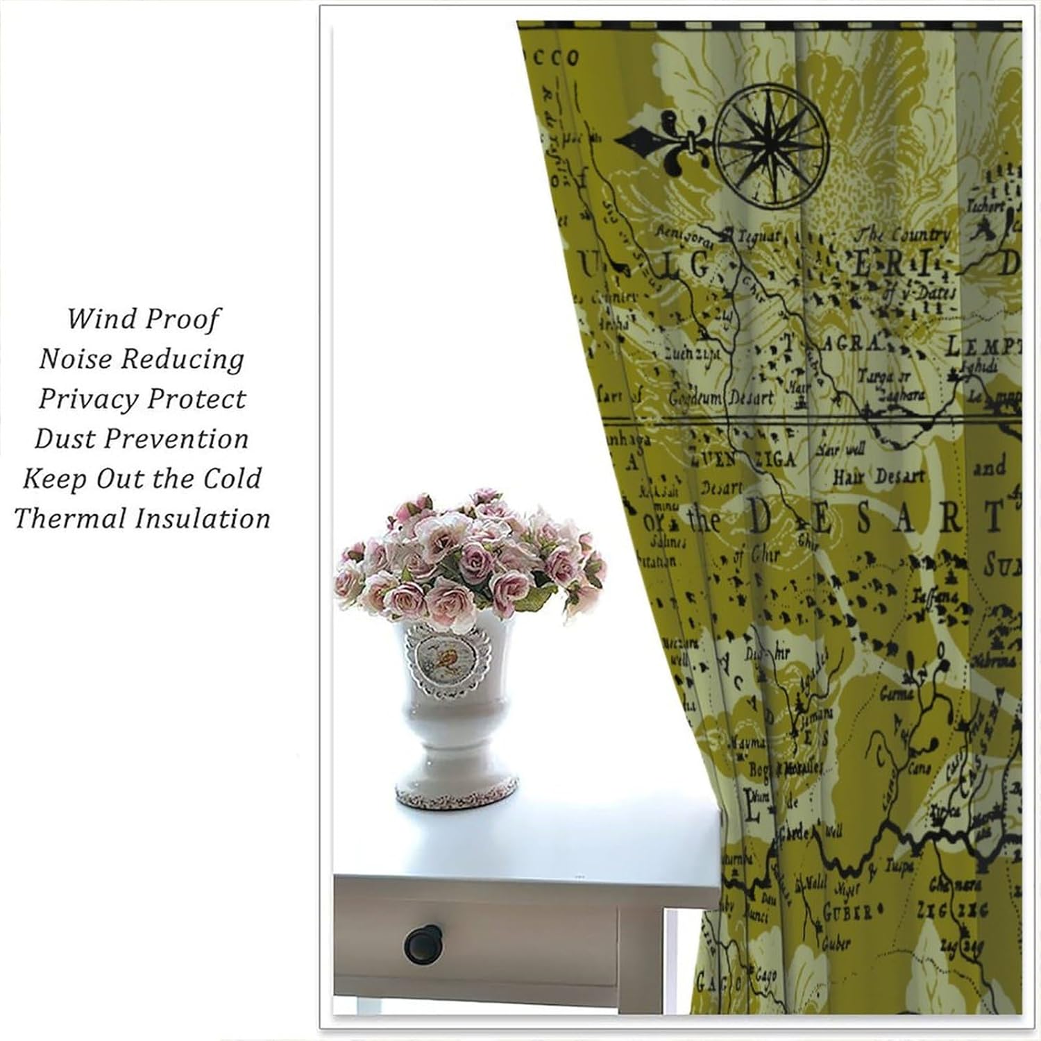 World Map Blackout Curtains World Map Vintage Print Window Drapes for Bedroom Living Room Set 2 Panels,42x45 Inches