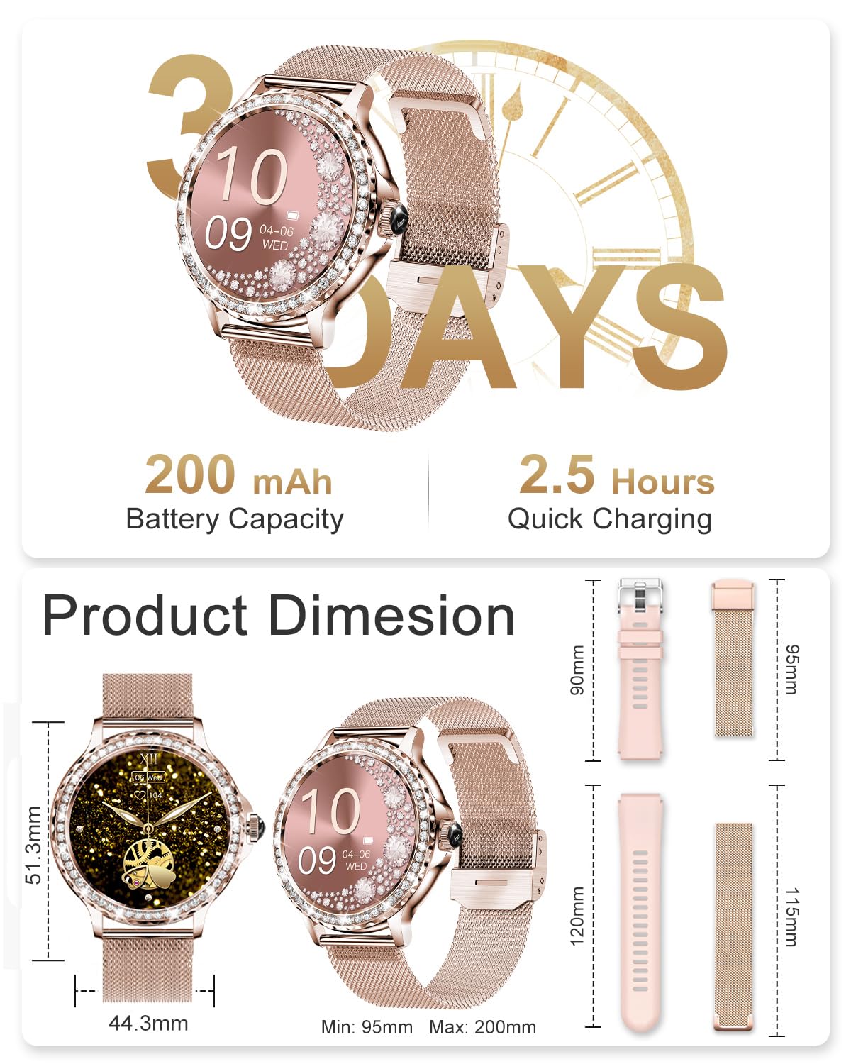 Smartwatch Damen, 1,3 Zoll Smart Watch mit Telefonfunktion Blutdruckmessung SpO2 Herzfrequenz Schlafmonitor Schrittzähler Kalorien, IP68 Fitness Tracker kompatibel iOS Android Phone, Frauen Geschenk