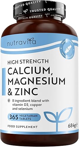 Nutravita Calcio Magnesio Zinco e Vitamina D3 – 365 Compresse Vegetariane – Integratore di Calcio ad Alto Dosaggio – Fornitura per 6 Mesi di Integratore per le Ossa– Prodotto nel Regno Unito Generico - integratore