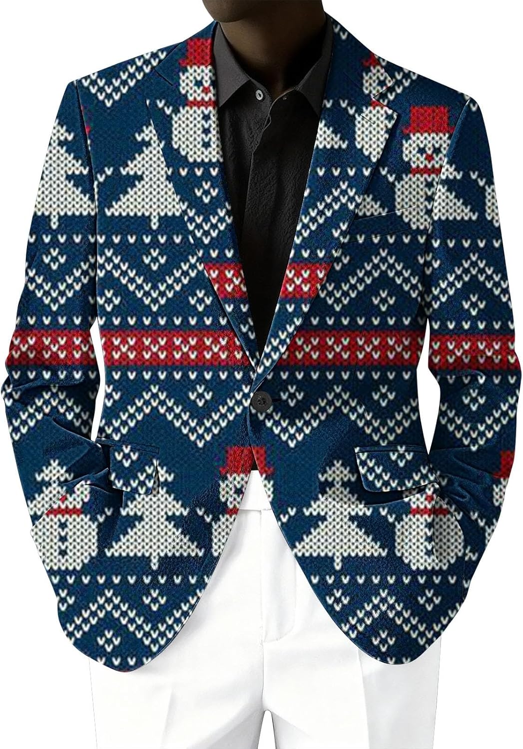 Christmas Blazer Jackets for Men One Button Lapel 3D Graphic Holiday Suit Jacket Lightweight Party Work Sport Coats