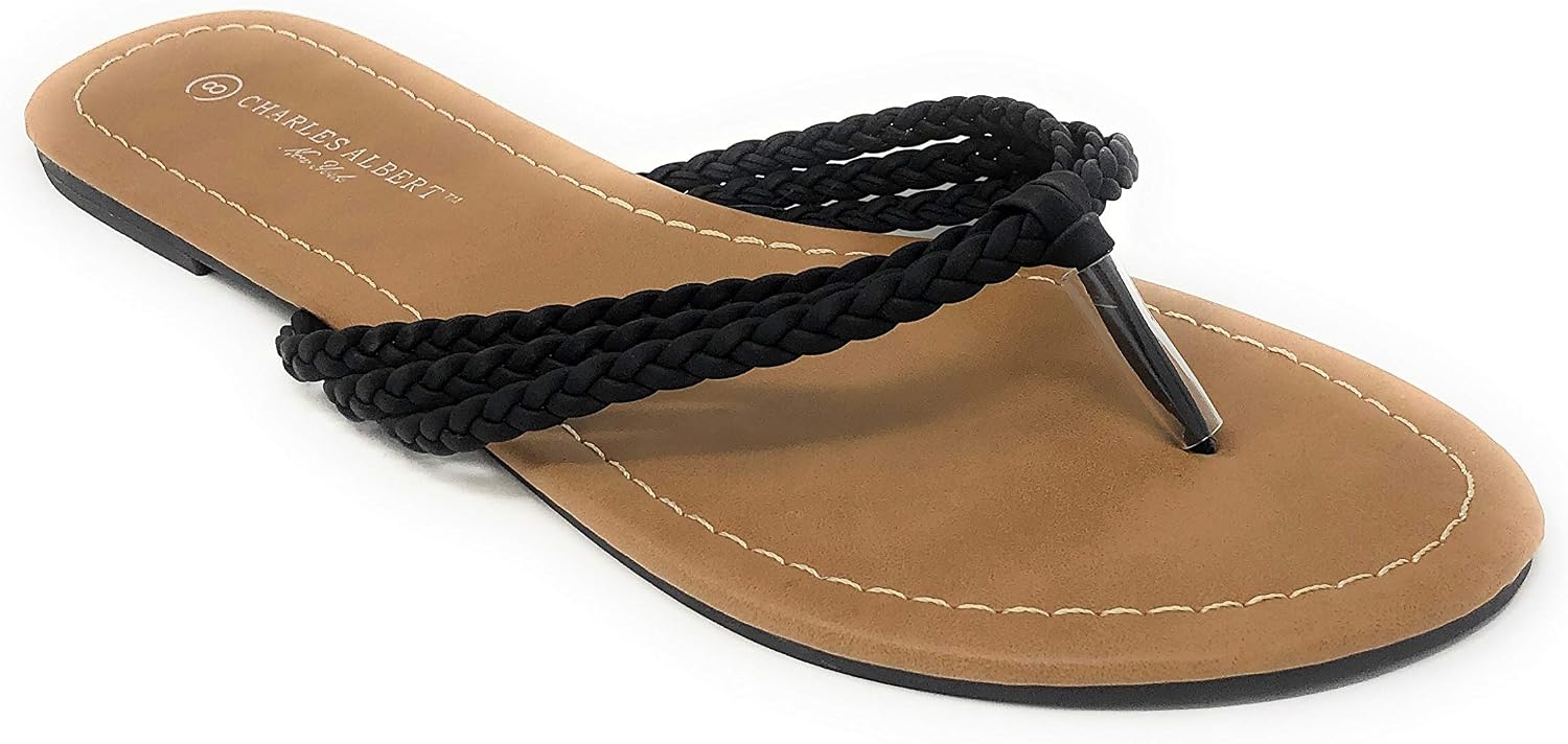 Charles Albert Women's Triple Braided Comfy Thong Toe Slip-On Flip-Flop Sandal