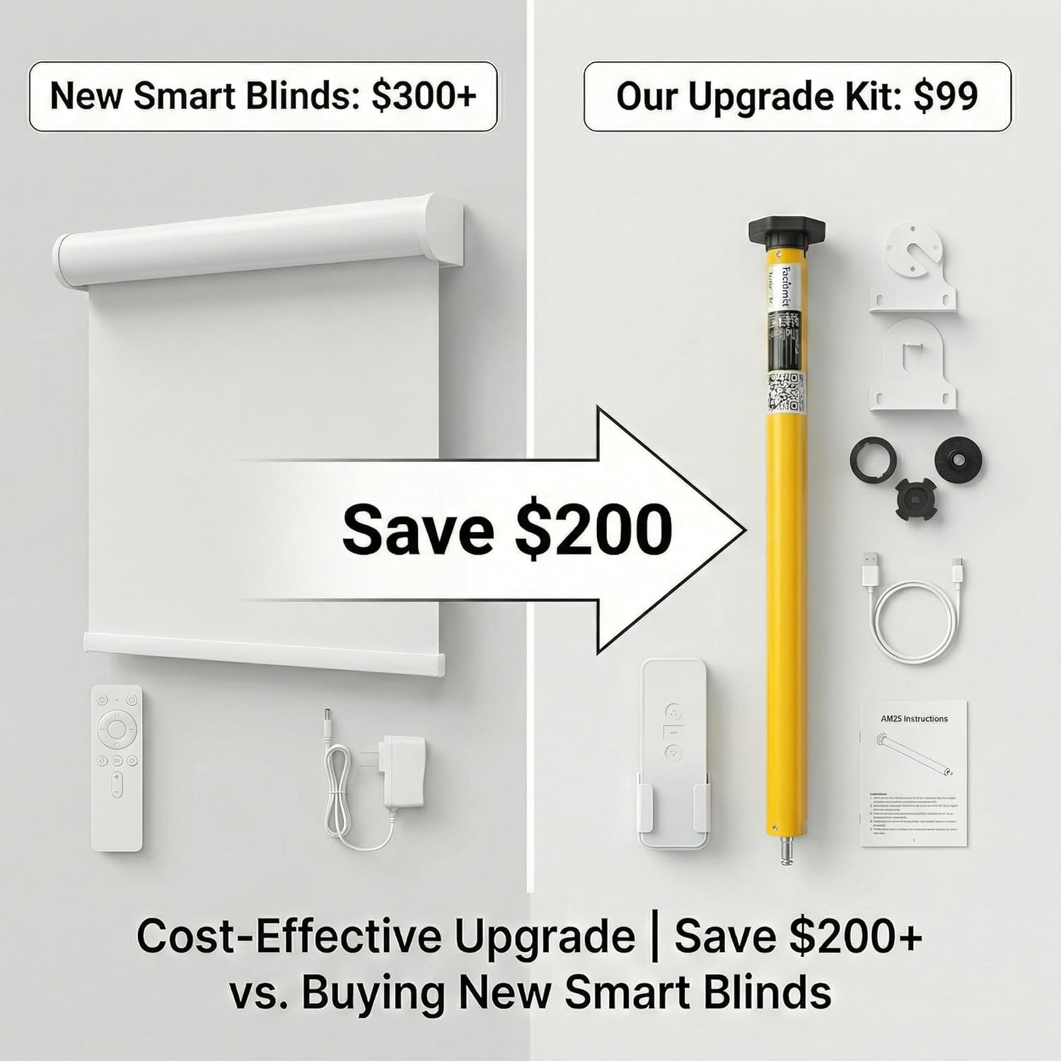 Smart Zigbee Blinds Motor for 1.5"/38mm Tubes, 8.8lb Rechargeable Battery Motor, 30dB Ultra Quiet, Alexa/Google Home/SmartThings Compatible (Hub Required), DIY Kit