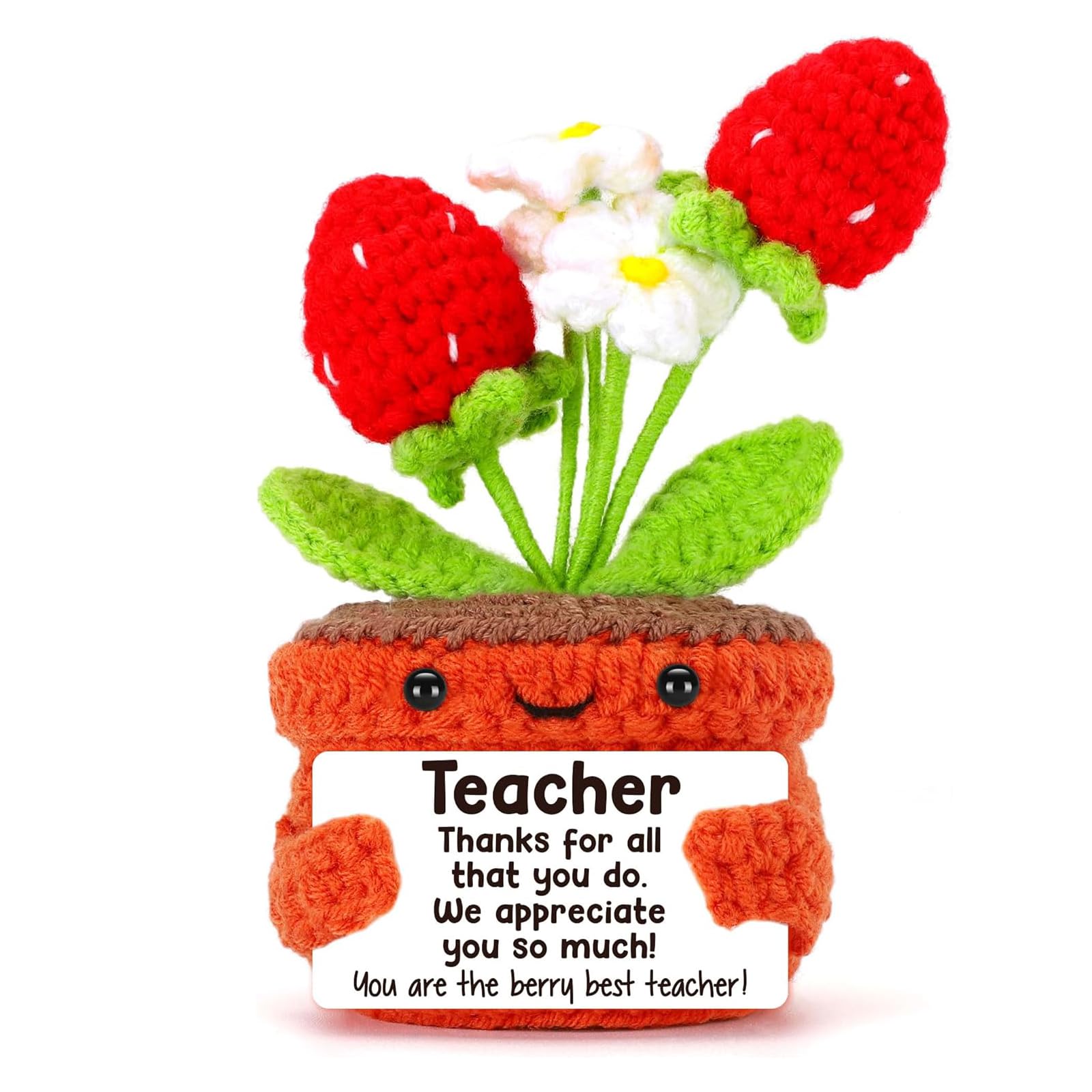 BFSYRR Gift for Teacher, Thank You Gift, Knitted Strawberry Card Emotional Support Potato, Perfect for End of the School Year Teacher's Day Graduation Birthday