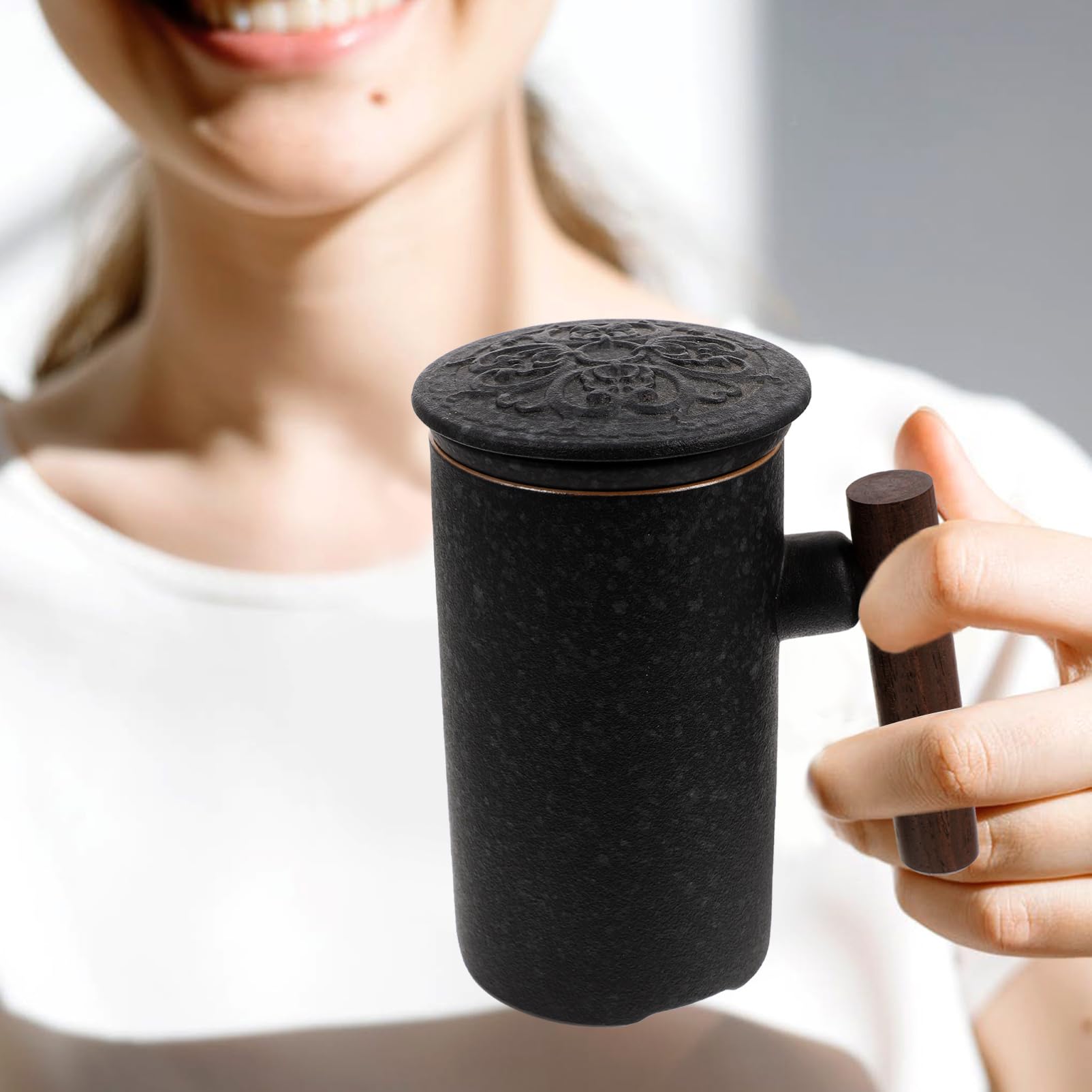 Tasse à Thé 300 Ml en Céramique avec Filtre et Couvercle Maison Bureau, pour Infusion Quotidienne Thé