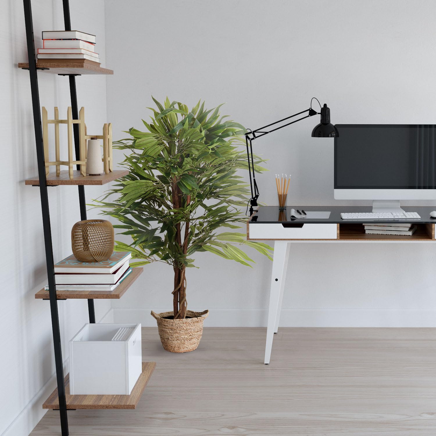 hjh OFFICE Plante Artificielle Mango Hauteur 130 cm Vert 588 Feuilles Grande Plante d'intérieur manguier Plante en Pot Arbre Artificiel, 871001