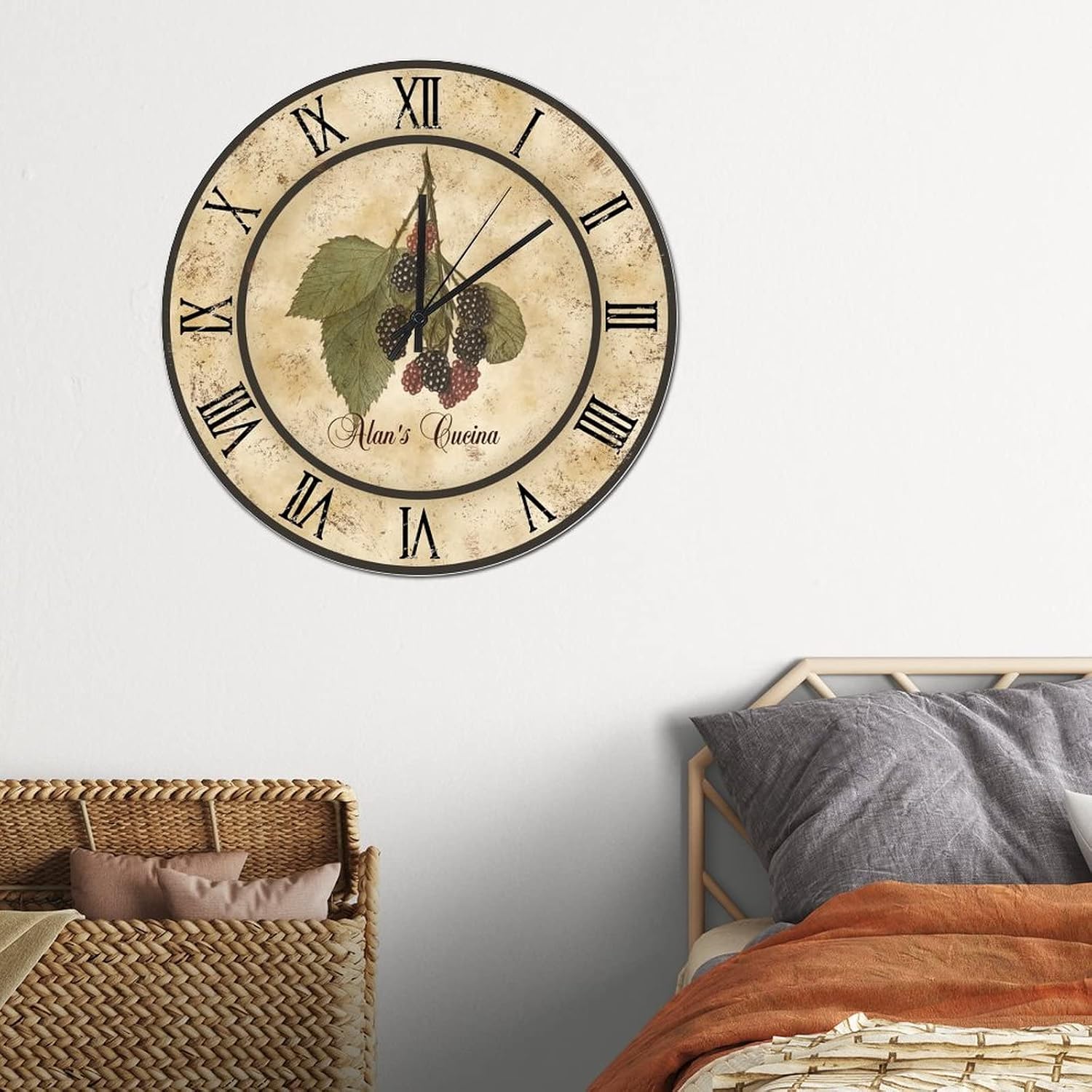 Raspberry Cucina Personalized Wall Clock Fruit Market Large Wood Wall Clocks Silent Movement Battery Operated 15 inch Simple Style Farmhouse Clock for Living Room Kitchen Bedroom Home Office