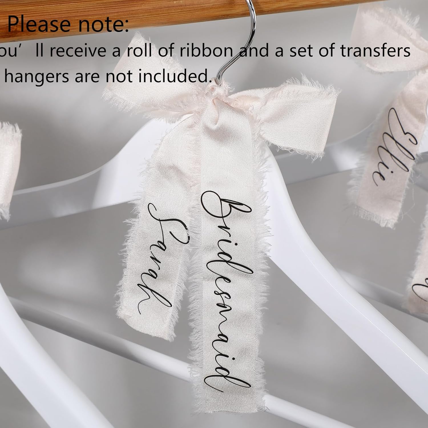 Reallnaive 7 Pcs Personalized Bridesmaid Hanger Silk Ribbon Sets, Ivory image 3