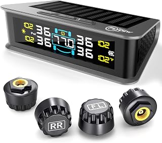 RV Tire Pressure Monitoring System (TPMS) - TPMS sensors set of 4 & 6 Alarm Modes | Solar/USB Charger | LCD Display | for RV/Truck/SUV/MPV/Sedan | TPMS Kit