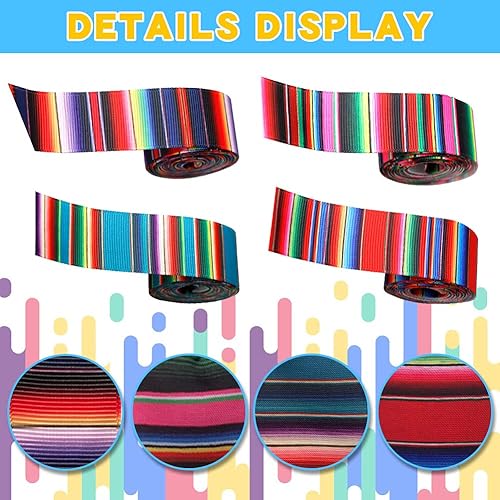 Miniatura 3 de 4 rollos de cinta de fiesta mexicana de 2.5 pulgadas x 20 yardas de cinta serape de rayas de arco iris para manualidades, envoltura de manualidades,