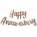 Rozi Decoration Cursive Happy Anniversary Rose Gold Glitter Banner Decoration | Elegant Foil Edge Letters | Wedding Anniversary Decoration for Couple, Husband, Wife | Reusable Party Garland Backdrop gallery image