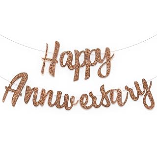 Rozi Decoration Cursive Happy Anniversary Rose Gold Glitter Banner Decoration | Elegant Foil Edge Letters | Wedding Anniversary Decoration for Couple, Husband, Wife | Reusable Party Garland Backdrop