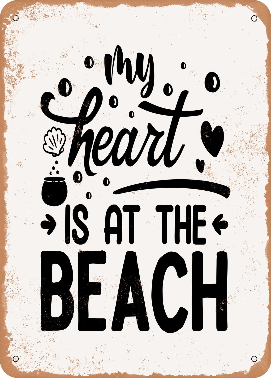Miaomansenstore Metal Sign - My Heart Is At The Beach - Vintage Look Home Decor