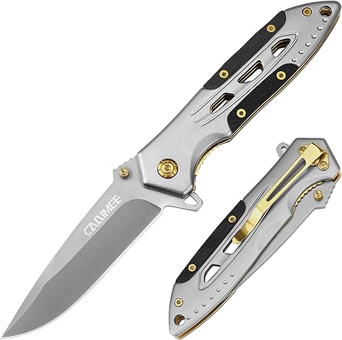 Carimee CM01 Cuchillo de bolsillo, cuchillo plegable con mango G10, hoja de acero inoxidable D2, perno para pulgar, clip de bolsillo, cuchillo EDC