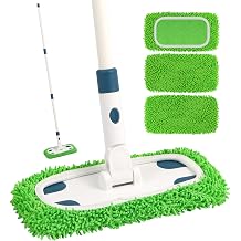 Reusable Microfiber Floor Mop System, Wet & Dry Sweeper Kit, Includes 1 Sweeper Handle, 3 Washable Chenille Mop Pads, Dry & Wet Use for Hardwood, Tile, and Laminate Floor, Blue