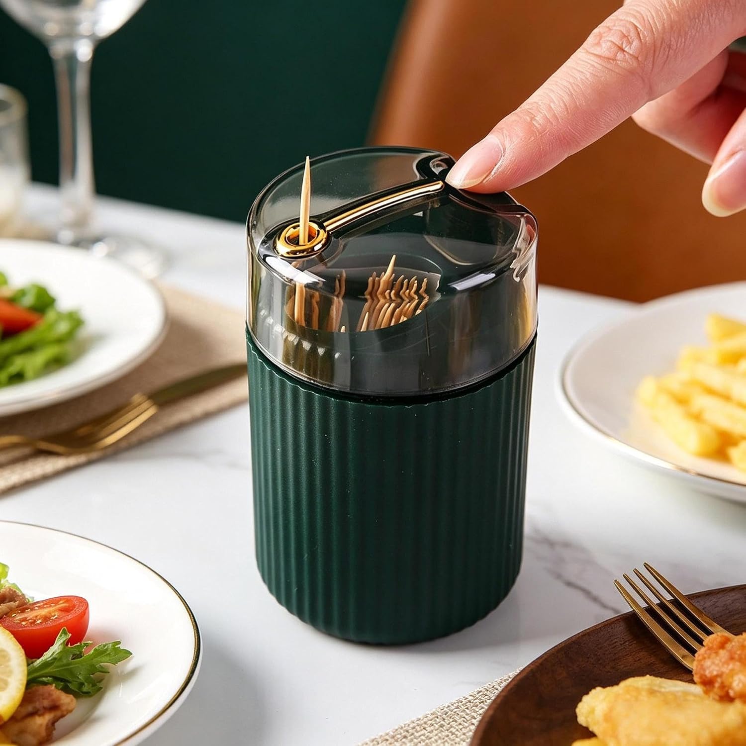 1PCS Pop Up Automatic Toothpick Dispenser, Portable Push Button Toothpick Holder Dispenser, Pop Up Toothpick Dispenser for Home Livingroom Kitchen Restaurant(Green)
