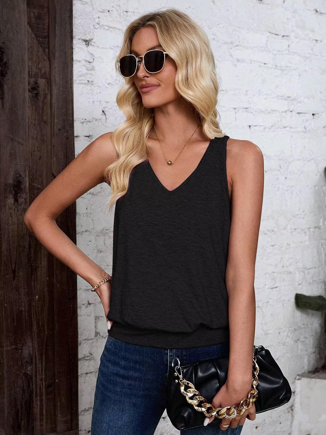 2 Pack Womens 2026 Trendy Tank Tops V Neck Banded Sleeveless Spring Summer Casual Loose Fit Cute Basic Cami Shirts - Image 6