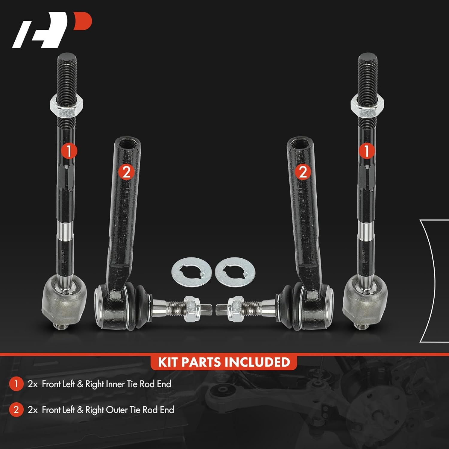 A-Premium Set of 4, Front Inner & Outer Tie Rod End Kit Compatible with Hummer H3 2006-2010, H3T 2009-2010