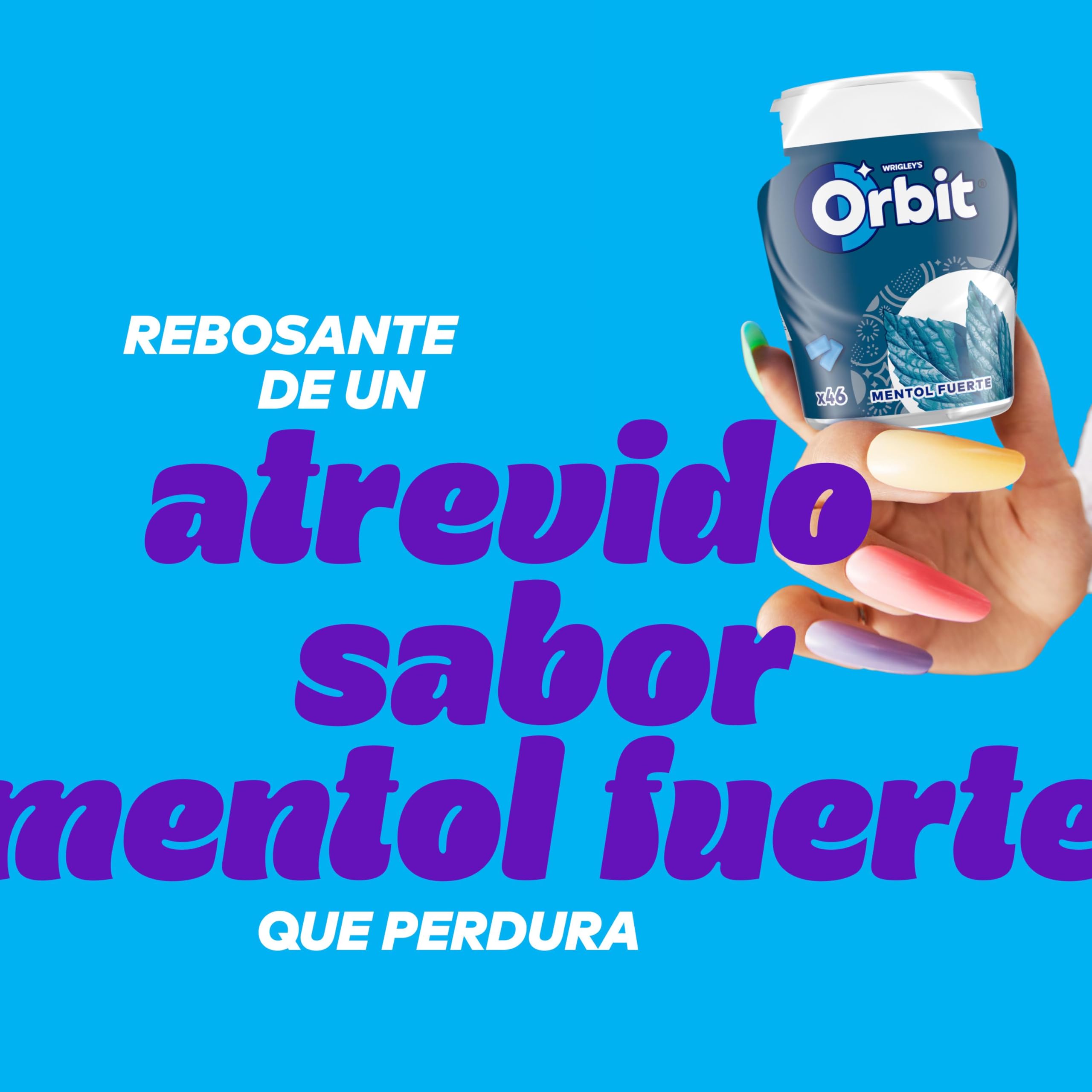 Orbit Bote de Chicles Sin Azúcar Sabor Mentol Fuerte, Intenso y de Larga Duración (6 x 46 chicles)