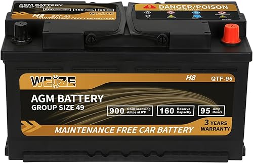 Weize Platinum AGM Batería BCI Group 49-12v 95ah H8 Tamaño 49 Batería automotriz, 160RC, 900CCA, 36 meses de garantía, dimensiones 13.9 pulgadas de