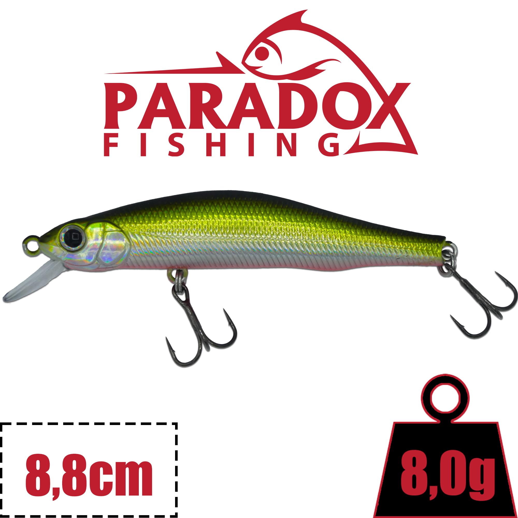 Paradox Fishing Wobler, zestaw 5 sztuk, 8,0 g, 8,8 cm, z pudełkiem na sandacz, okoń