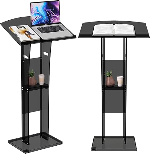 Soporte para púlpito acrílico negro espacial  Atril moderno portátil ruedas Deisgn  Conferencia profesional Iglesia aula Discursos Bodas Eventos