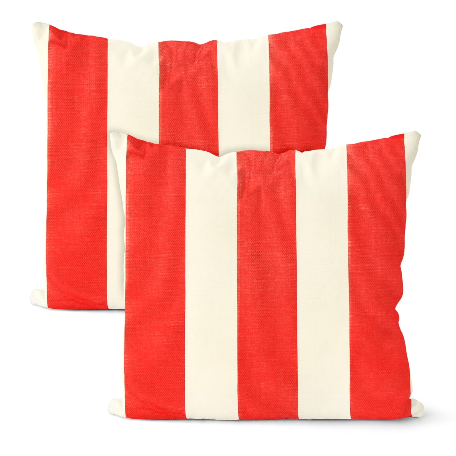 M METERXITY 2-Pack Outdoor Waterproof Throw Pillow Cover, 20x20 Inch Linen Striped Decorative Cushion Cover for Patio/Balcony/Garden, Water Resistant Pillow Case [Red]