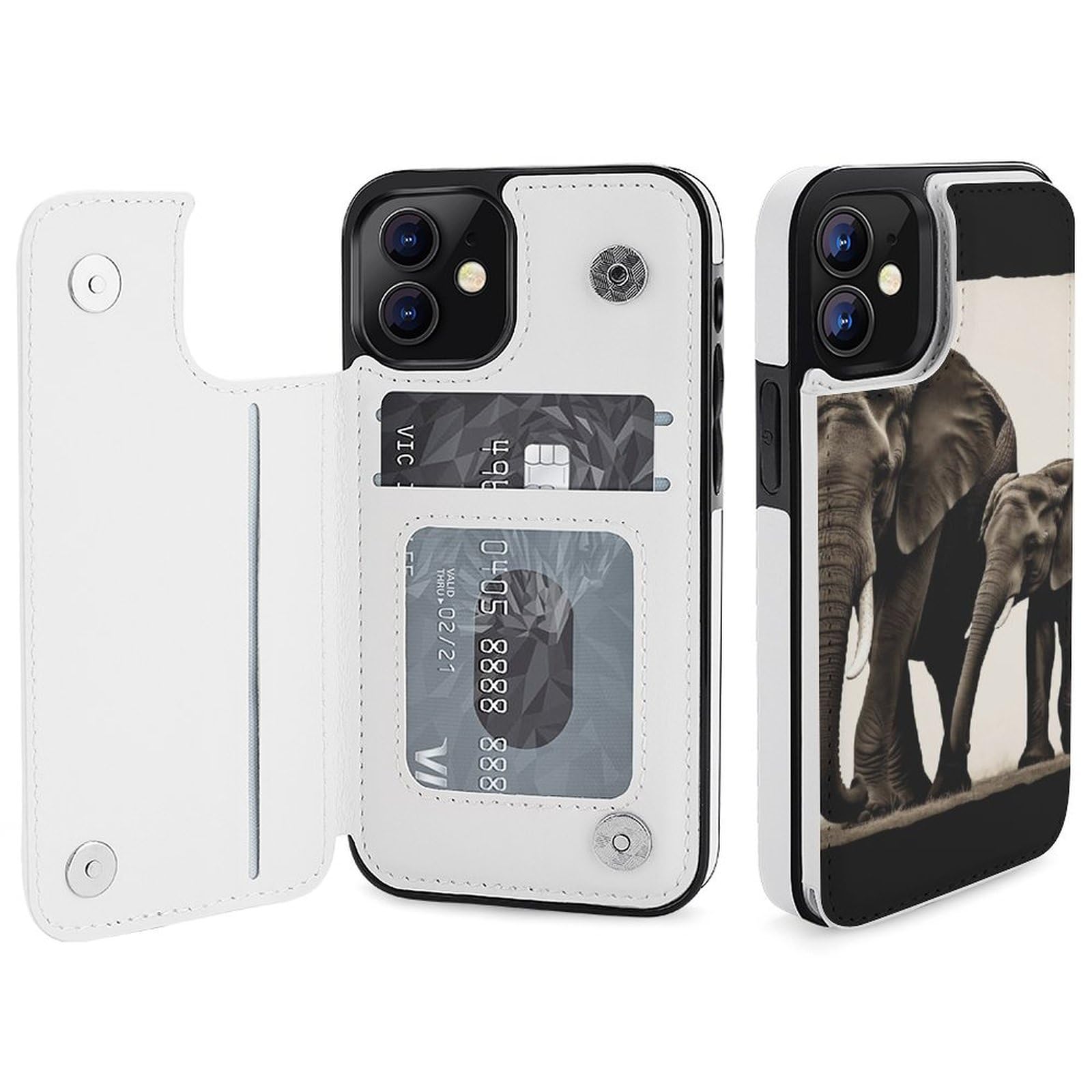 Funda tipo cartera para iPhone 12 Mini, diseño de elefante viejo y elefante joven, funda de piel con ranuras para tarjetas