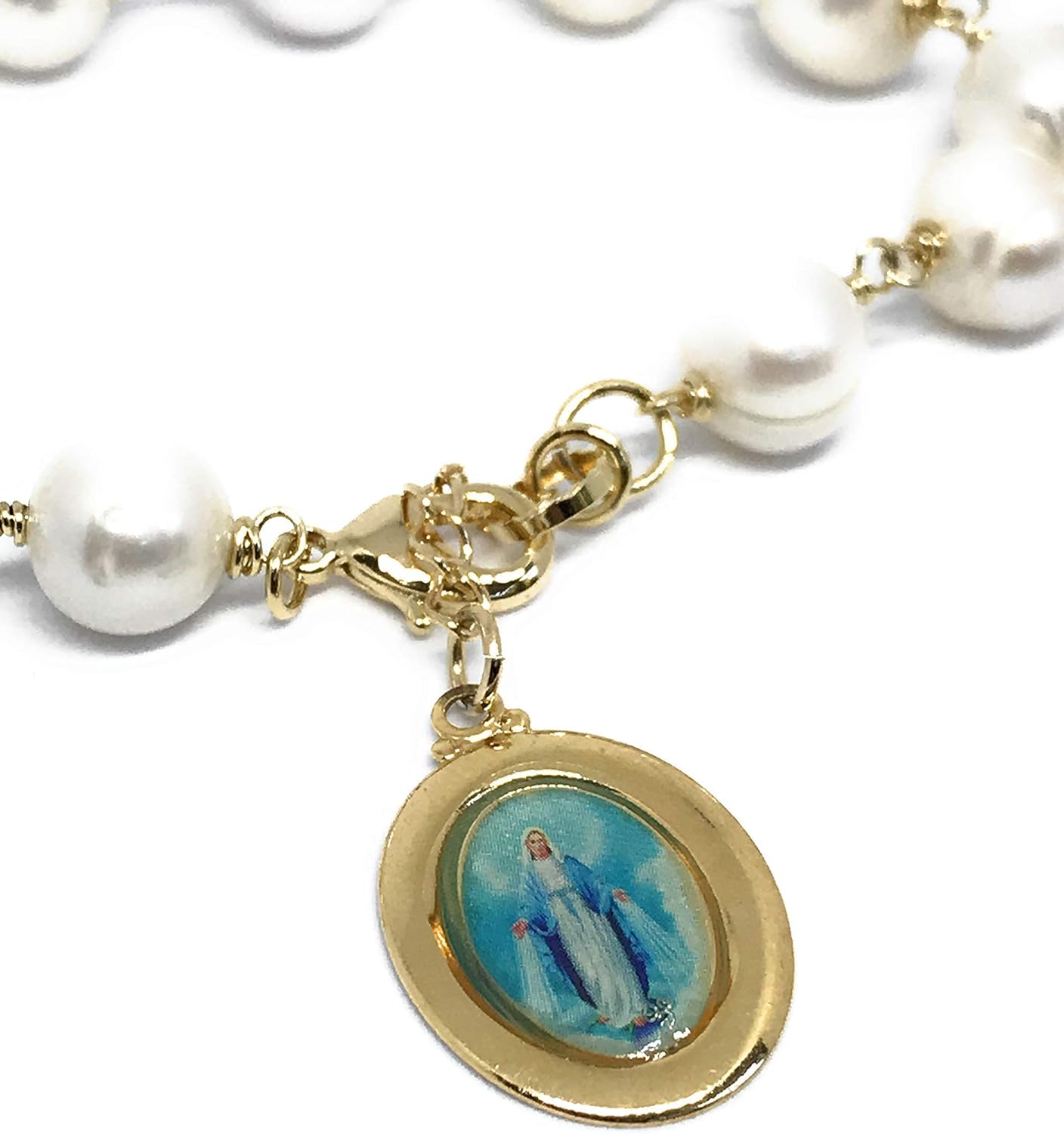 Miraculous Medal Freshwater Cultured Pearl Bracelet Virgen La Milagrosa