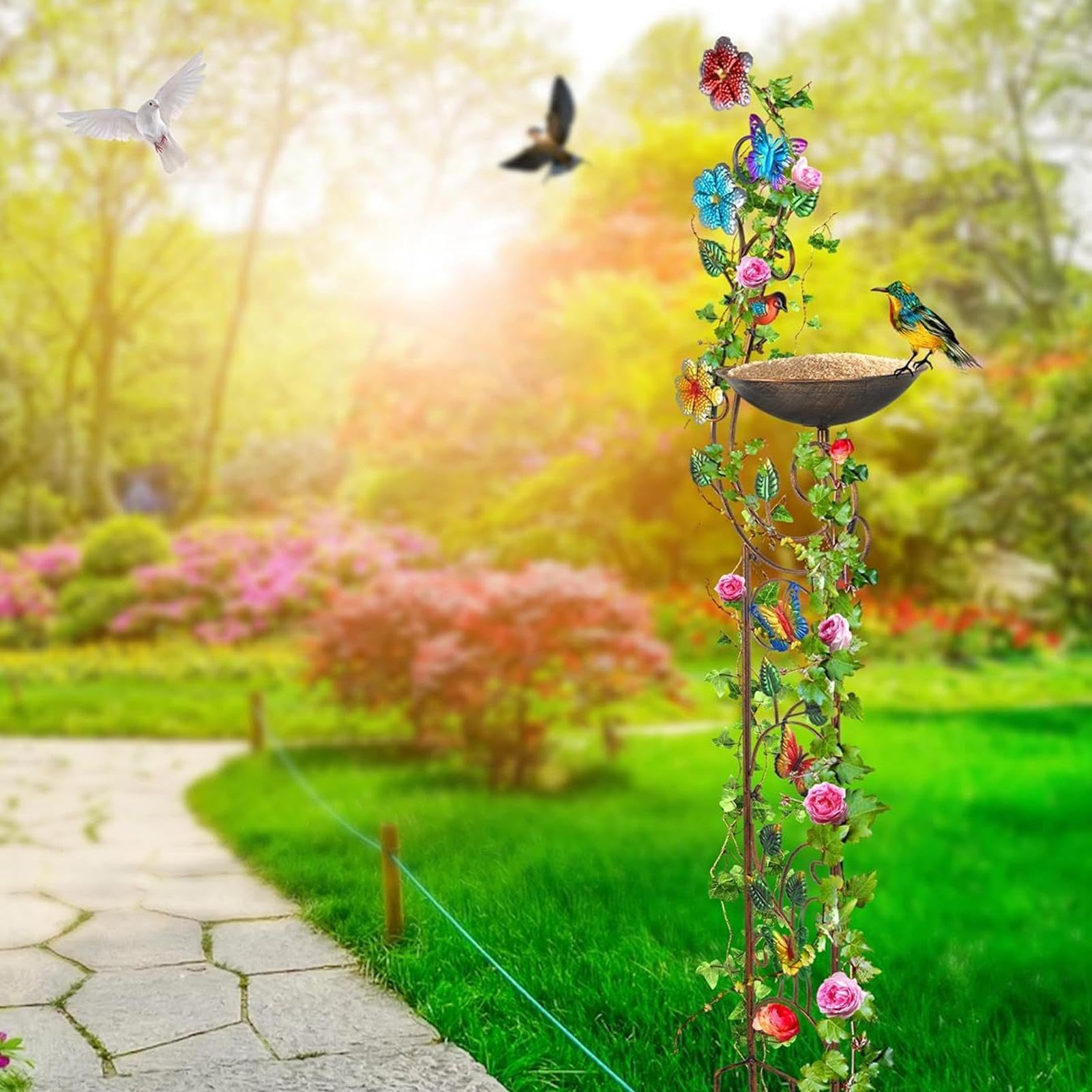Bebederos para Aves de Exterior Soporte de Plantas y Depósito de Agua | Cuenco Baño Pájaros Para Exterior, Jardín, Césped, Patio Trasero, Patio y Mucho Más Espacios y Áreas Exteriores