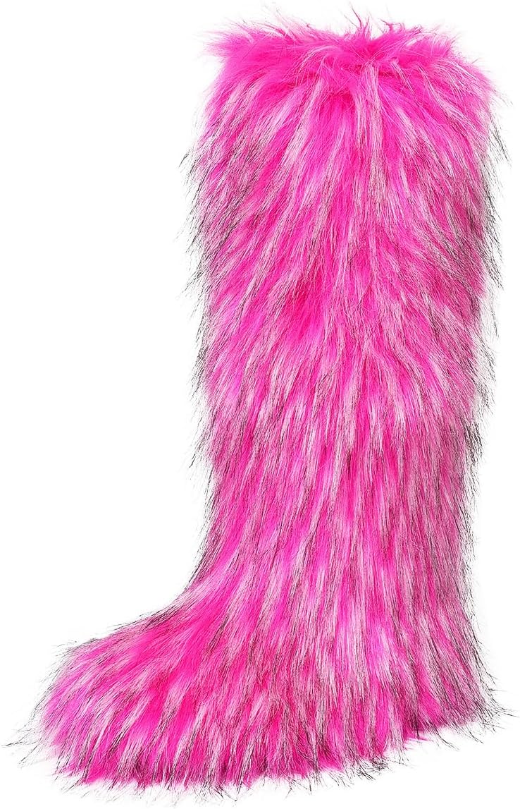 Women's Plush Boots Fluffy Girls Outdoor Plush Tall Boots Winter Warm Faux Fur Boots