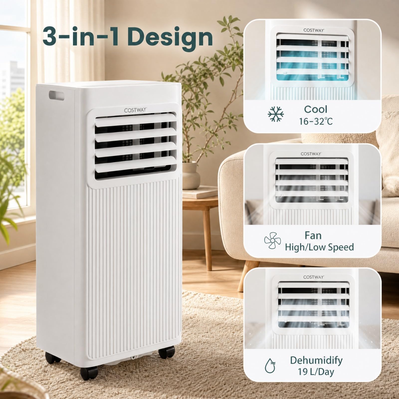 LIFEZEAL Climatiseur Mobile Silencieux, Climatiseur Portable, avec Refroidissement, Déshumidification, Ventilation, Mode Sommeil, Minuterie 24h, Minuterie 24h (9000, BTU, Style2)