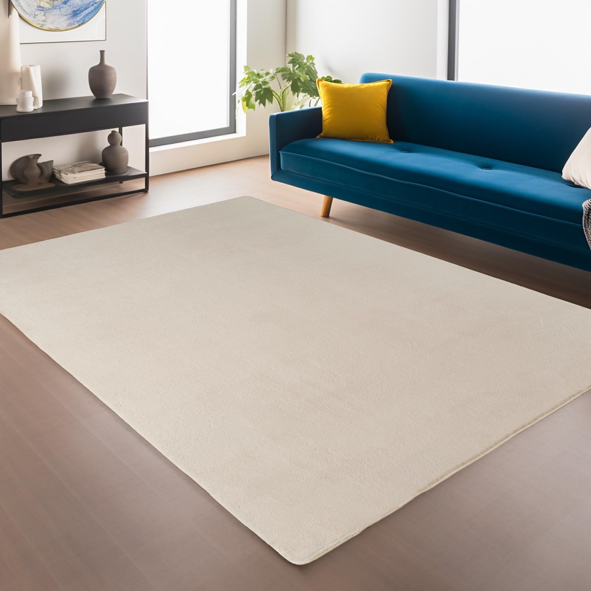 Snuggly Washable Non-Slip Fluffy Living Room Area Rug, Cream, 120x160cm