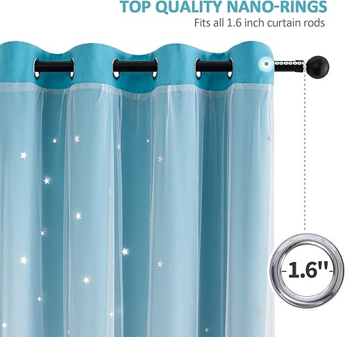 Miniatura 3 de Stiio Cortinas opacas con corte de estrella para dormitorio de niñas, 2 paneles, cortinas opacas 2 en 1 con bloqueo de luz con ojales transparentes