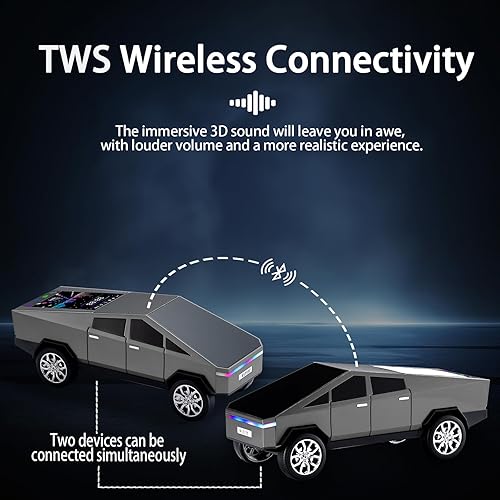 Miniatura 5 de Altavoz Bluetooth para camioneta futurista con pantalla LED, estéreo TWS, radio FM, reproducción USBTF, faros LED, micrófono integrado, regalo para