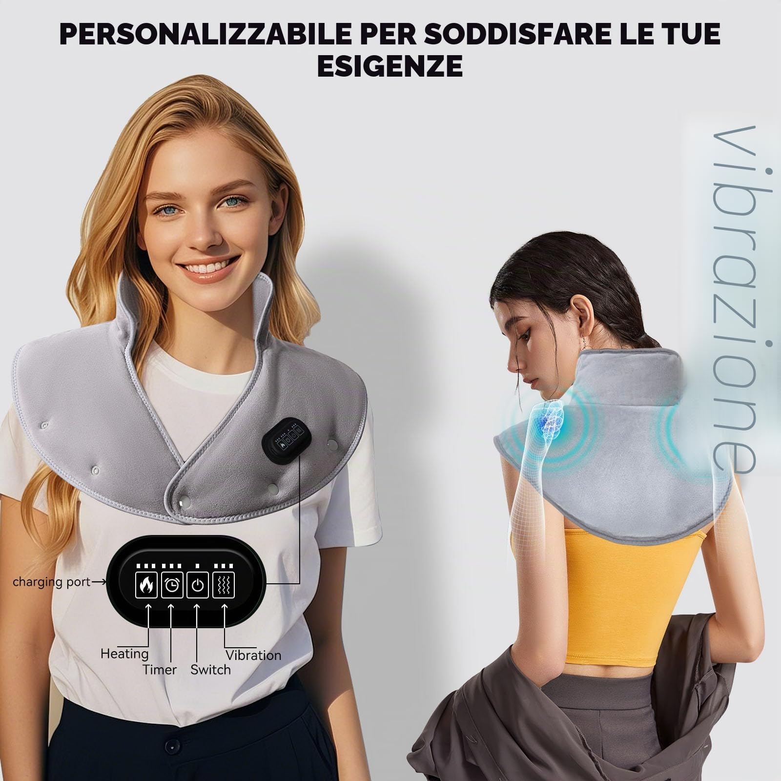 Scialle Termoforo per Collo e Spalle, Scialle Termoforo Elettrico | per il Collo-Tre Livelli di Riscaldamento, Massaggio e Modalità Timer, Ideale Come Regalo per Mamma e Papà