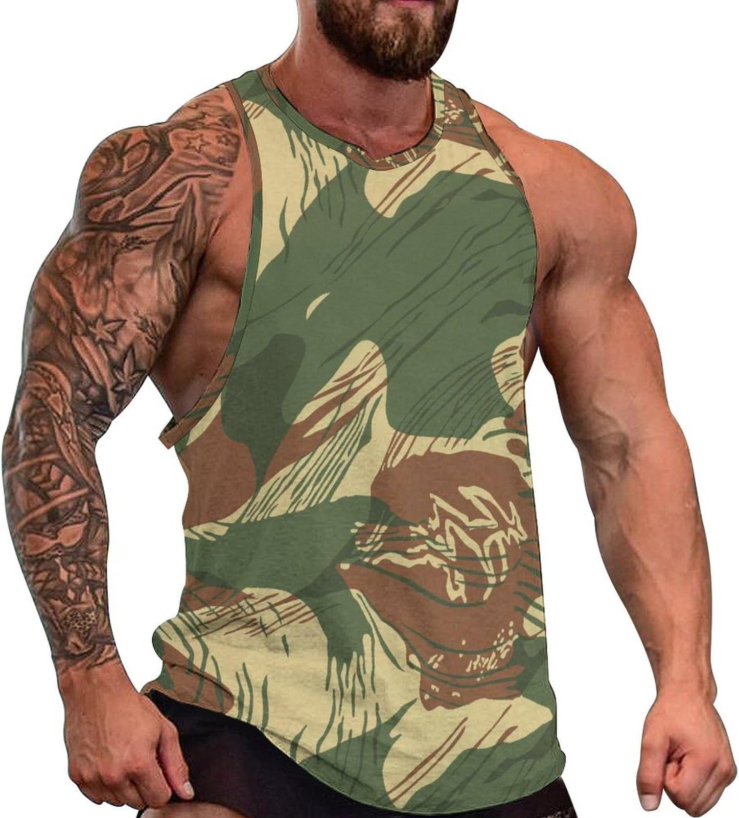 Rhodesian Camouflage Mens Sleeveless Tank Tops Workout Cut Off Shirts Muscle Gym T Shirts ﻿