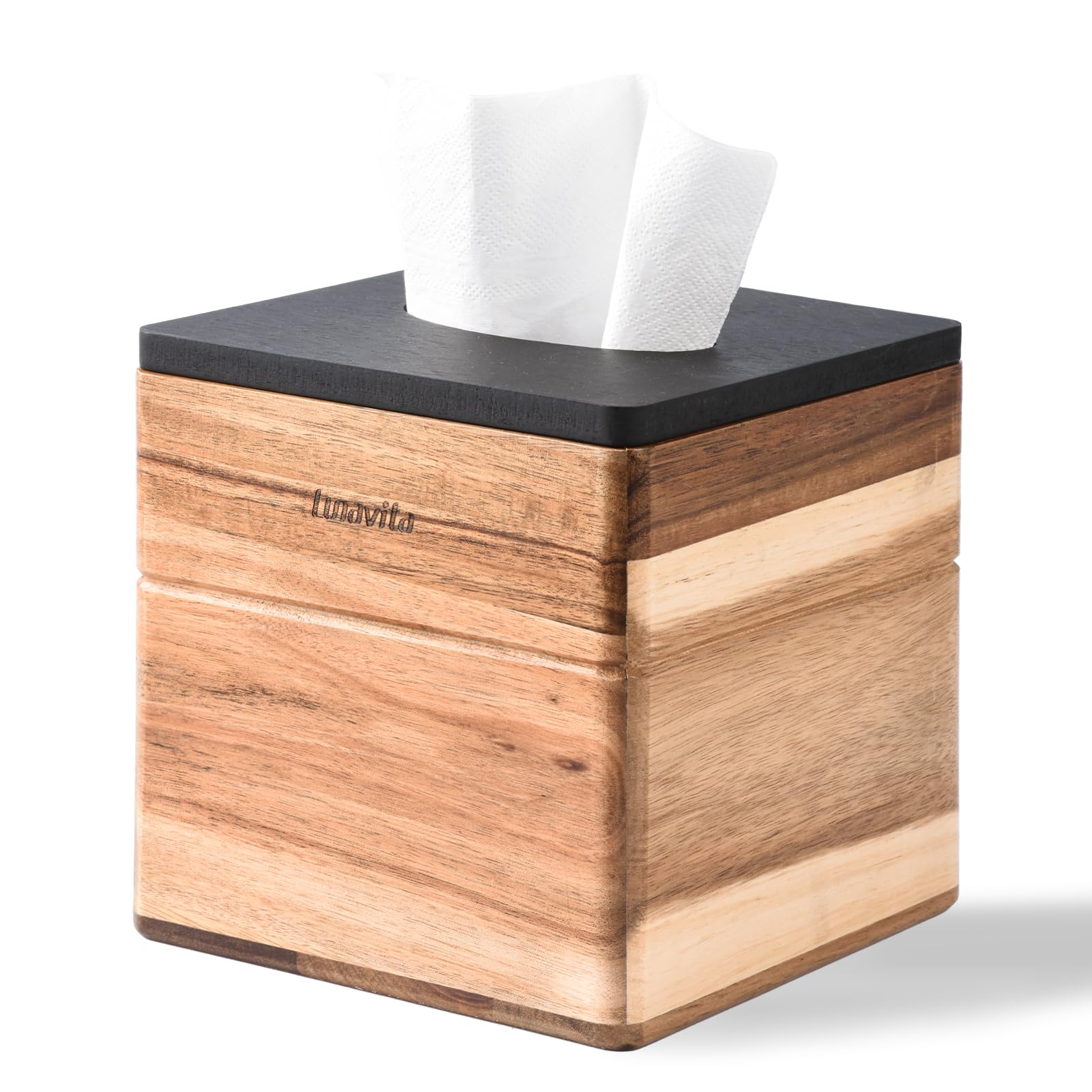 Tissue Box Cover Square, Acacia Wood Tissue Box Holder for Bathroom Bedroom Dinner Table Office, Modern Farmhouse Style Cube Tissue Box