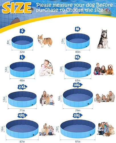 Miniatura 8 de YSJILIDE - Piscina plegable para perros, piscina portátil de PVC para perros, baño plegable de plástico para perros y niños grandes, medianos y