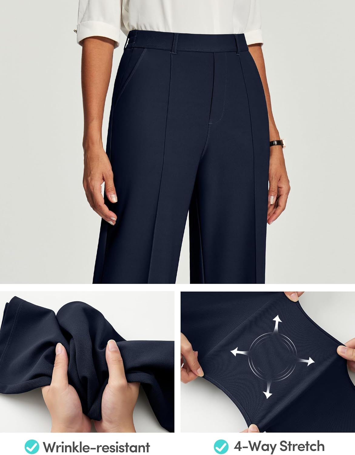 IUGA Womens Dress Pants Stretchy Work Pants Business Casual Wide Leg Slacks Trousers Office Outfits - Image 4