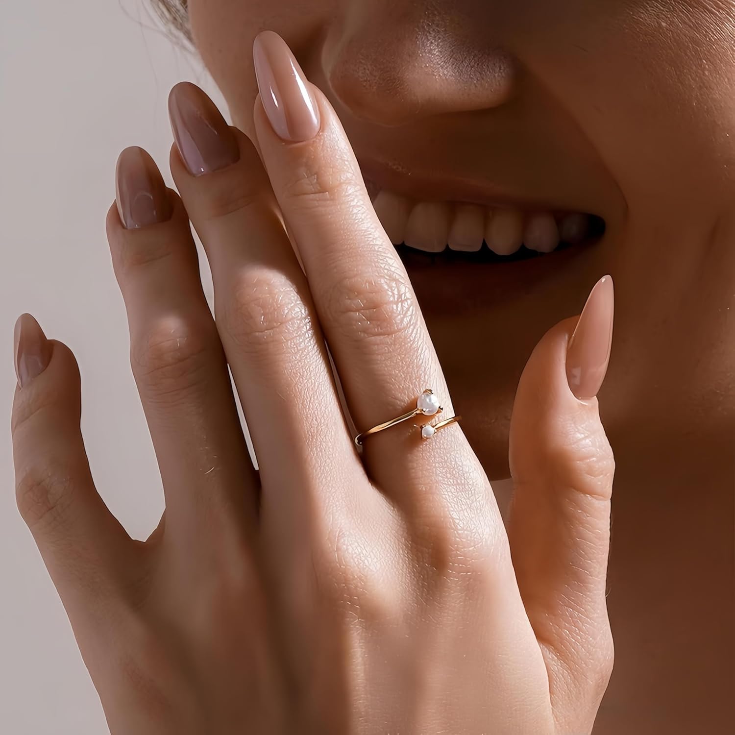 Adjustable Opal Ring -925 Sterling Silver Double Opal Minimalist Stacking Ring, Dainty Opal Gemstone Jewelry for Women, Ideal Gift for Engagement/Birthday/Anniversary - Image 2