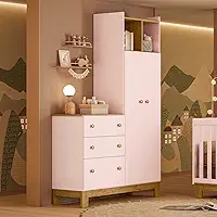 Guarda Roupa Infantil com Cômoda 2 Portas 3 Gavetas Flora 4970 Rosa Qmovi