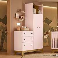 Guarda Roupa Infantil com Cômoda 2 Portas 3 Gavetas Flora 4970 Rosa Qmovi