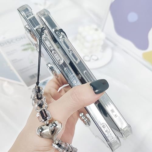 Miniatura 7 de VooDirop Funda con diseño de espejo para iPhone 13 Pro Max, bonita funda de corazón 3D con cadena de pulsera, silicona suave a prueba de golpes,