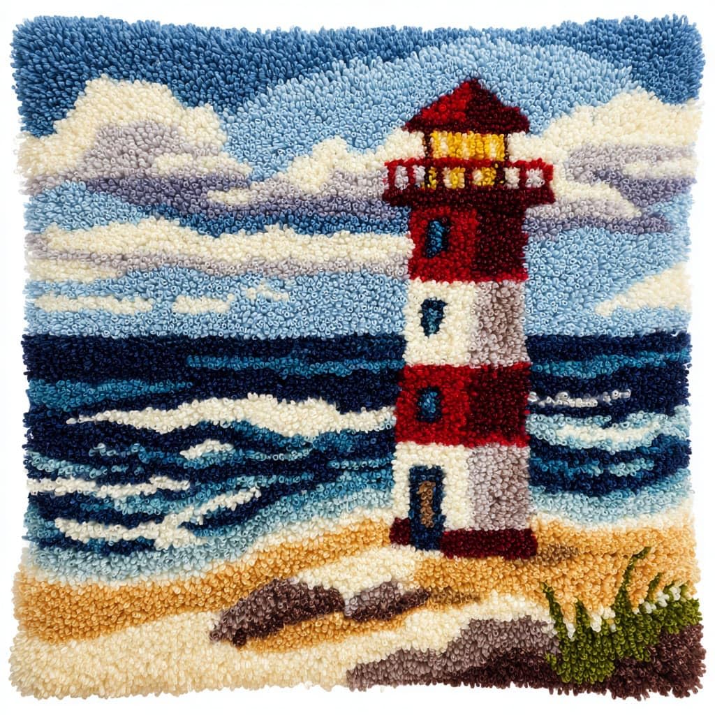 Henypt DIY Latch Hooking Pillow Kits Lighthouse